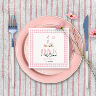 Serviette En Papier Une oie idiote, rose en vichy 1er anniversaire de
