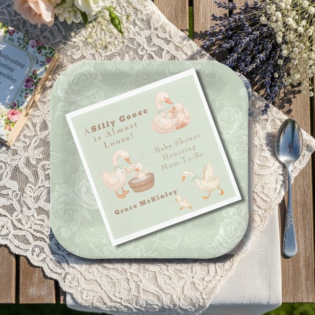 Serviette En Papier Une Oie Idiote Verte (A Silly Goose Green Napkins)