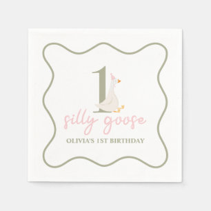 Serviette En Papier Une oie sotte rose et vert