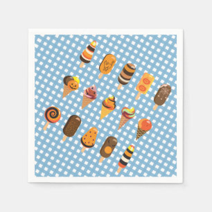 Serviette En Papier Une petite fantôme est due Crème glacée Gingham bl