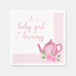 Serviette En Papier Une petite fille est en préparation Théière rose B