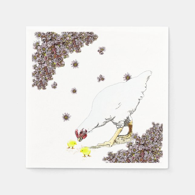 Serviette En Papier Une poule et des poussins (Devant)