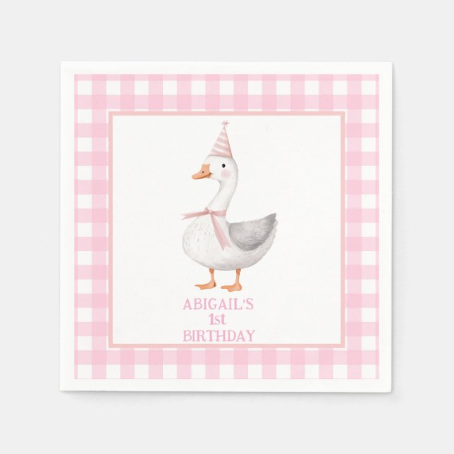 SERVIETTE EN PAPIER UNE ROSE SILLY EN VICHY 1ER ANNIVERSAIRE (Devant)