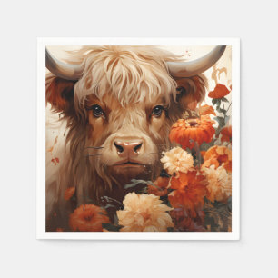 Serviette En Papier Une série de vaches des Highlands florales Design