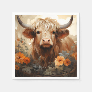Serviette En Papier Une série Florale Highland Cow Design 2