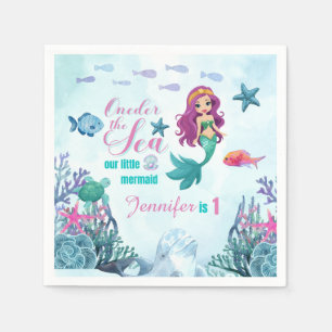 Serviette En Papier Une sirène violette de mer 1ère fille d'anniversai