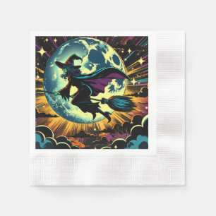 Serviette En Papier Une sorcière et une fête d'Halloween Pleine lune