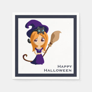 Serviette En Papier Une sorcière mauve à l'Halloween Casquette