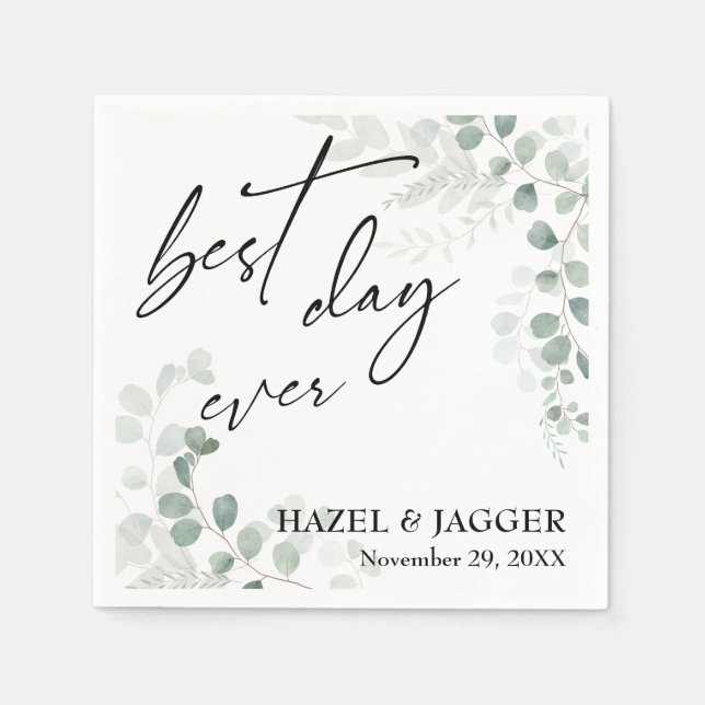 Serviette En Papier Une verdure élégante Meilleur Jour Jamais Mariage (Devant)