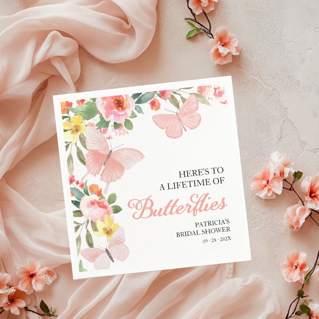 Serviette En Papier Une Vie de Papillons Fête de Mariage Floral (Créateur téléchargé)