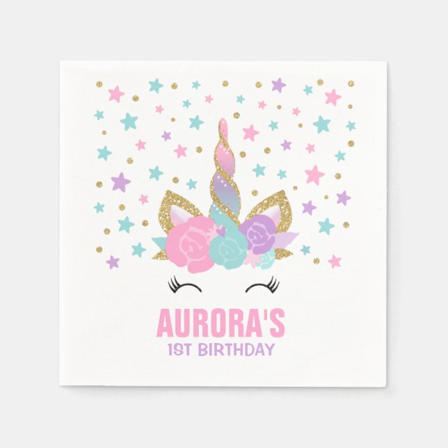 Serviette En Papier Unicorn Anniversaire de la fête Napkin Whimsical U (Devant)