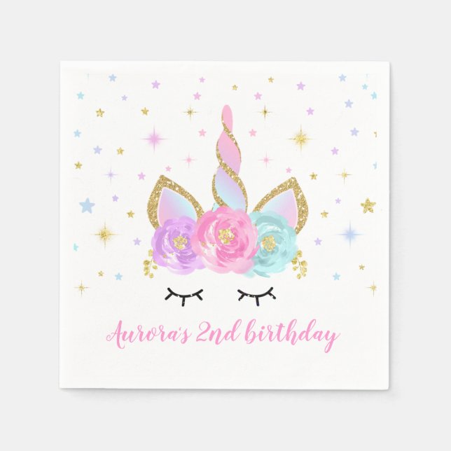 Serviette En Papier Unicorn Anniversaire de la fête Napkin Whimsical U (Devant)