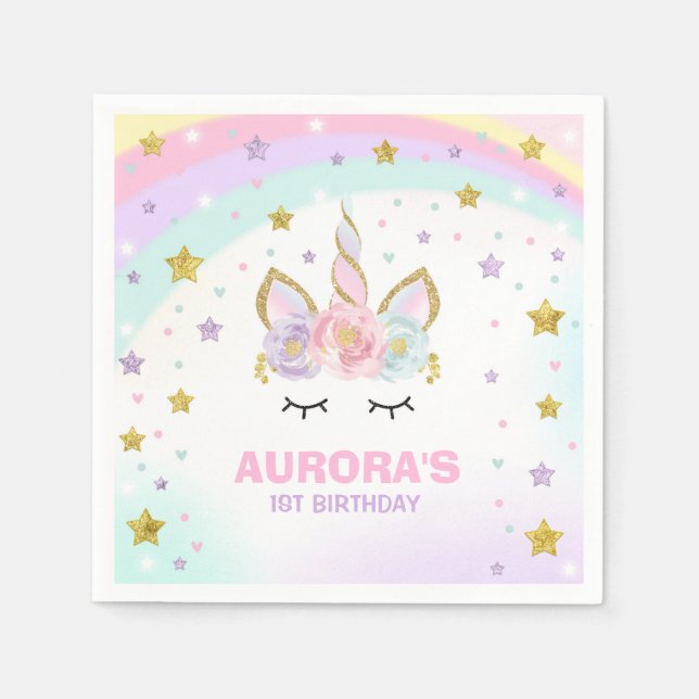 Serviette En Papier Unicorn Anniversaire de la fête Napkin Whimsical U (Devant)