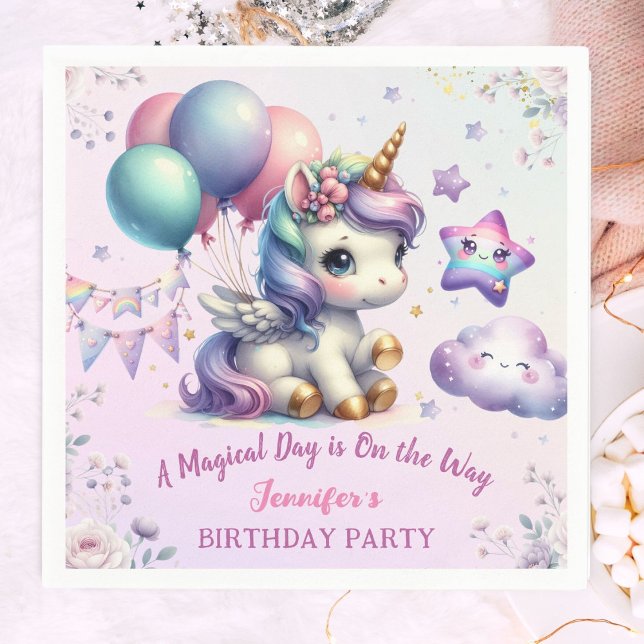 Serviette En Papier Unicorn Anniversaire Fille Purple & Or (Créateur téléchargé)