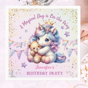 Serviette En Papier Unicorn Anniversaire Fille rose or mignonne
