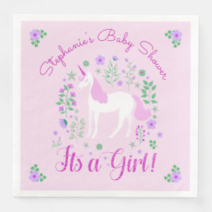 Serviette En Papier Unicorn C'Est Une Fille Baby shower Rose Personnal