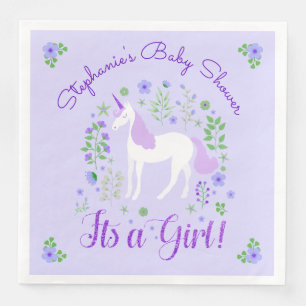 Serviette En Papier Unicorn C'Est Une Fille Violet Baby shower Personn