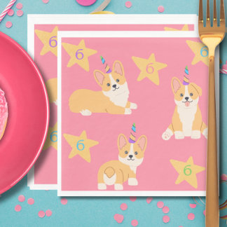 Serviette En Papier Unicorn fille Anniversaire, Corgi âge personnalisé