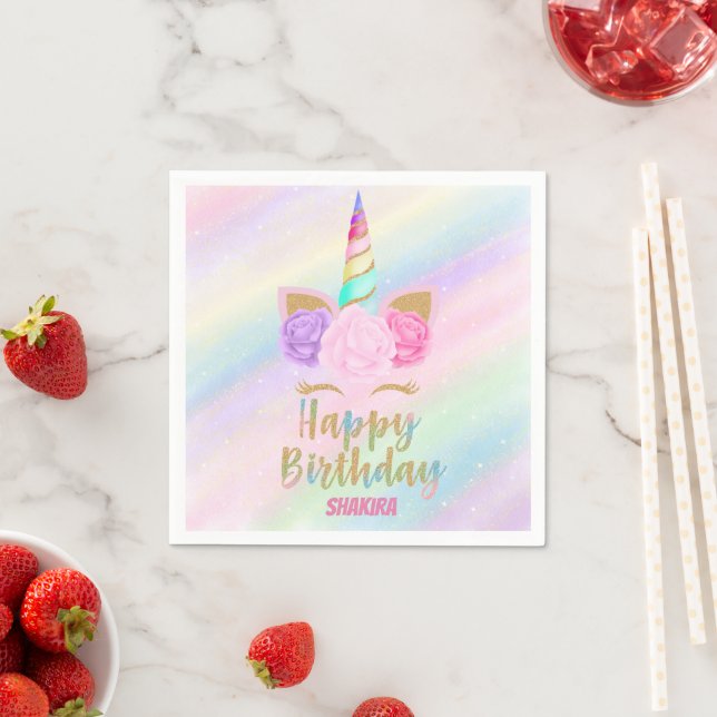Serviette En Papier Unicorn Joyeux anniversaire (En situation)