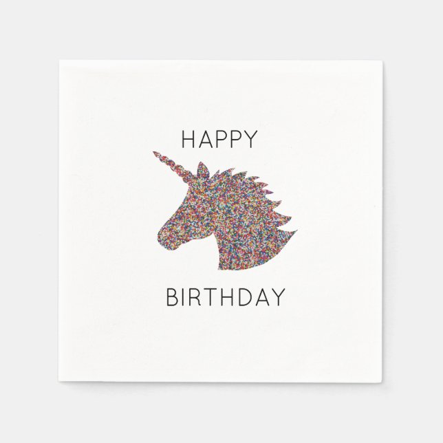 Serviette En Papier Unicorn Joyeux anniversaire Rainbow Sprinkles Napk (Devant)