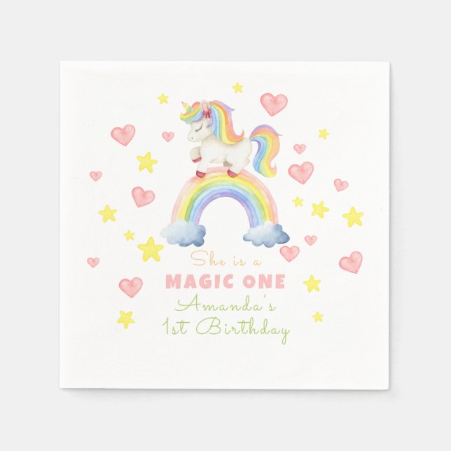 Serviette En Papier Unicorn Rainbow Magic One First Birthday (Devant)