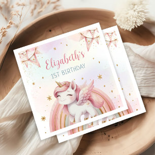 Serviette En Papier Unicorn Rainbow Pink Gold Pastel Birthday