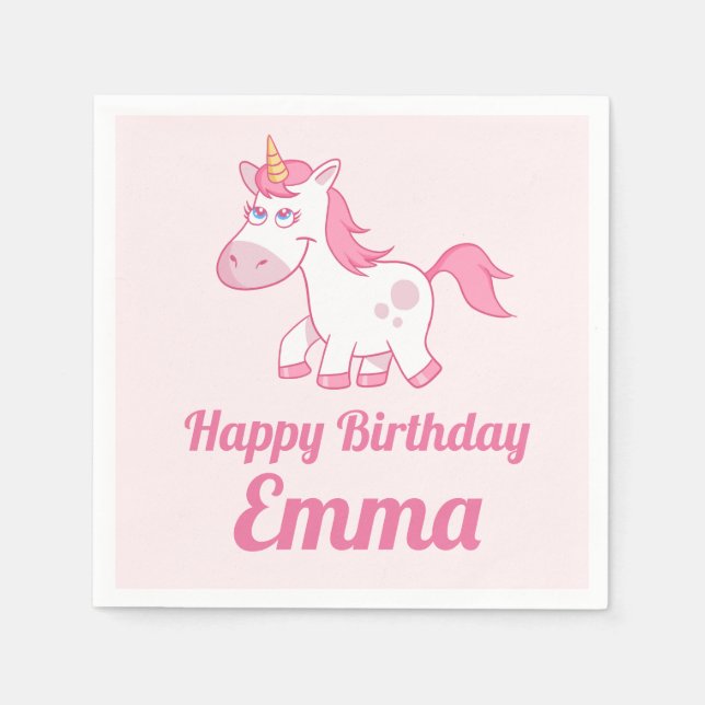 Serviette En Papier Unicorn rose mignon papier d'anniversaire Napkin (Devant)