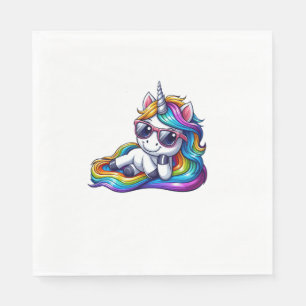 Serviette En Papier Unicorne arc-en-ciel cool avec lunettes de soleil