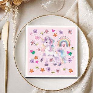 Serviette En Papier Unicorne colorée Fleurs arc-en-ciel fête d'anniver
