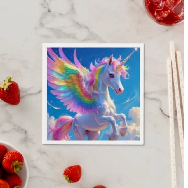Serviette En Papier Unicorne de la danse ailée arc-en-ciel (Créateur téléchargé)