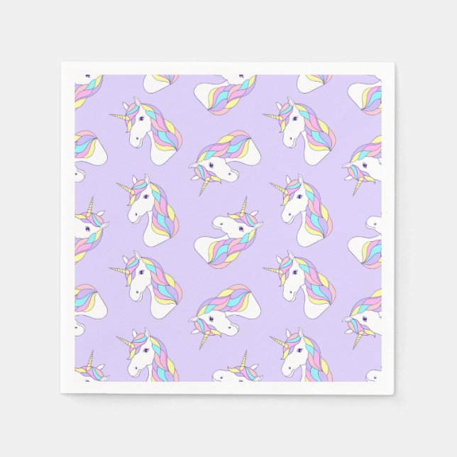 Serviette En Papier Unicorne fête d'anniversaire violet (Devant)