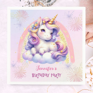 Serviette En Papier Unicorne fête d'anniversaire violet rose et or