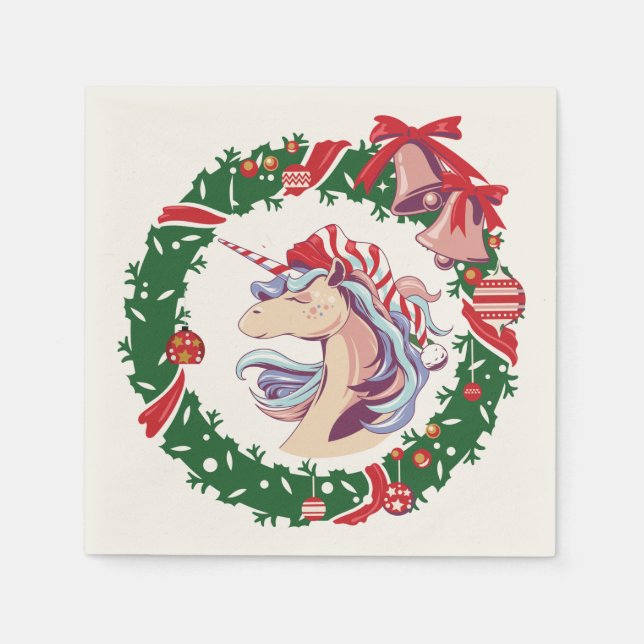 Serviette En Papier Unicorne magique de Noël (Devant)