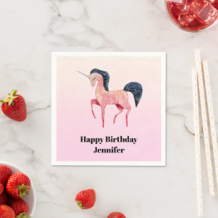 Serviette En Papier Unicorne nordique rose avec Black Mane Anniversair