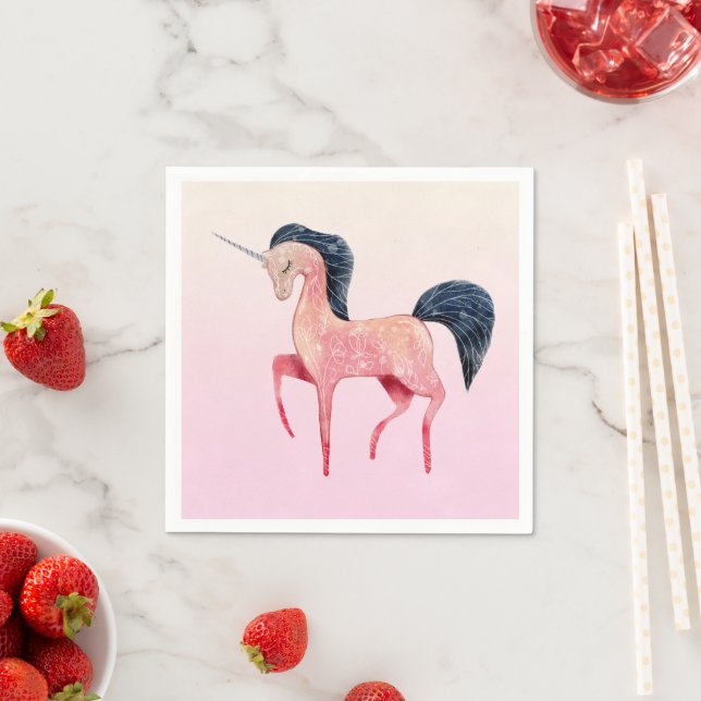 Serviette En Papier Unicorne nordique rose avec Black Mane Anniversair (En situation)