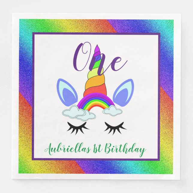 Serviette En Papier Unicorne Premier anniversaire (Devant)
