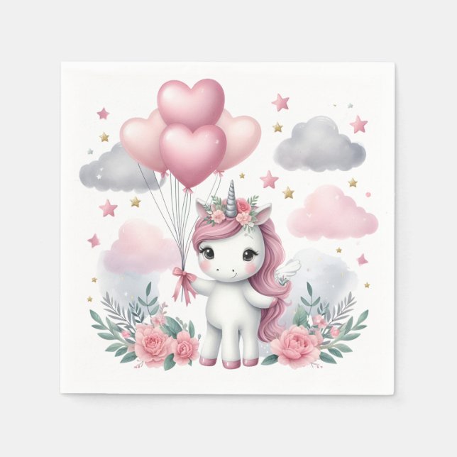 Serviette En Papier Unicorne rose (Devant)