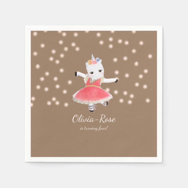 Serviette En Papier Unicorne rose magique Ballerina Fille Anniversaire (Devant)