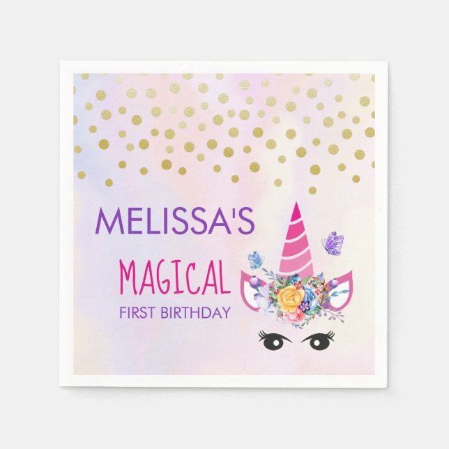 Serviette En Papier Unicorne rose tendance Confetti & Fleurs première  (Devant)