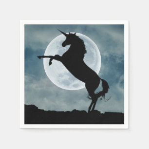 Serviette En Papier Unicorne Silhouette Pleine lune Ciel de nuit, ZKOA