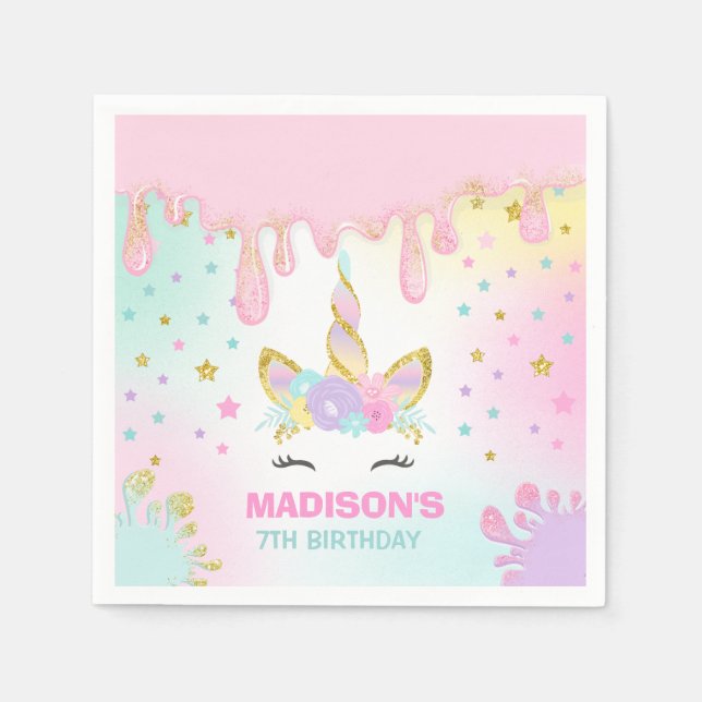 Serviette En Papier Unicorne Slime fête d'anniversaire Napkin Slime Pa (Devant)