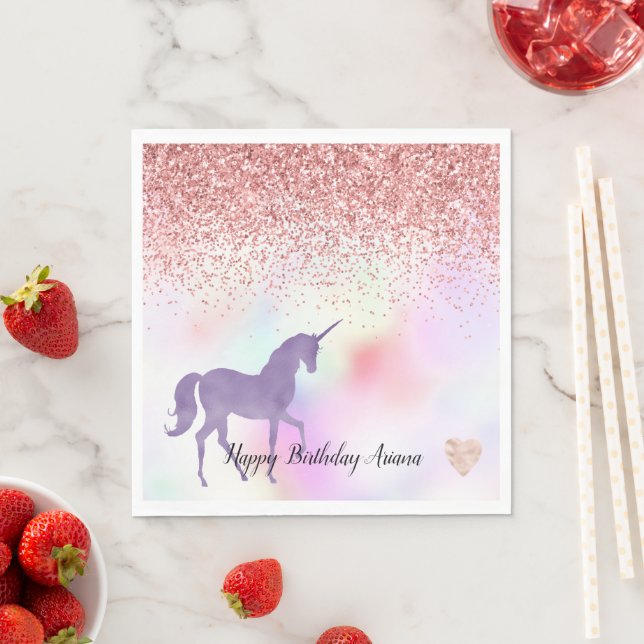 Serviette En Papier Unicorne violet arc-en-ciel rose Parties scintilla (En situation)