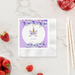 Serviette En Papier Unicorne violet frais Décorations d'anniversaire
