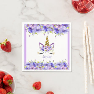 Serviette En Papier Unicorne violet frais Décorations d'anniversaire