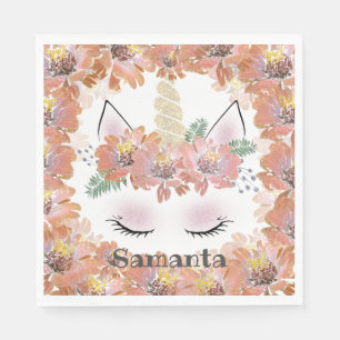 Serviette En Papier Unicorne, Visage Unicorne, personnalisée, girly, f