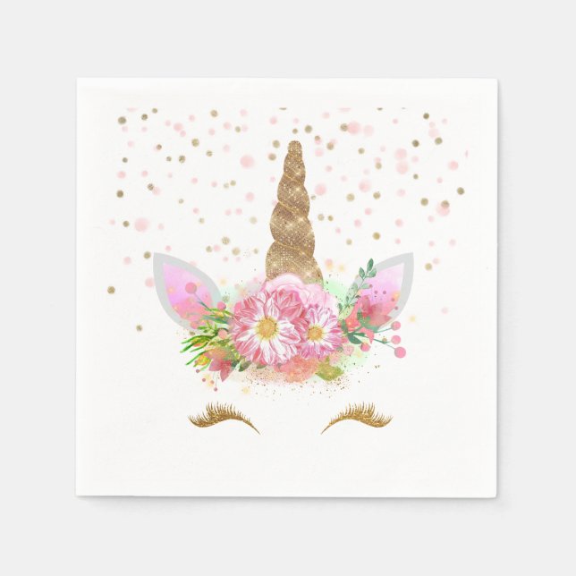 Serviette En Papier Unicornes en fleurs (Devant)
