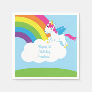 Serviette En Papier Unicorns & Rainbows Mignonne 1er anniversaire Thèm
