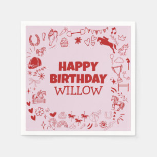 Serviette En Papier Unique Cheval Rose fille équestre Pony Anniversair