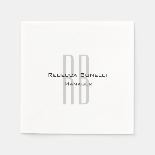 Serviette En Papier Unique Monogramme gris blanc moderne (Devant)