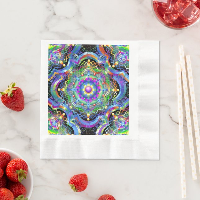 Serviette En Papier Univers Mandala Couleurs Psychédéliques (En situation)
